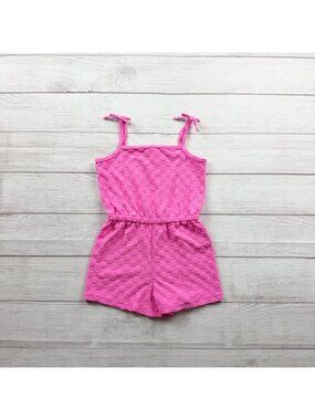 Bmagical By Btween Pink Tie Strap Sleeveless Girls Romper Textured Design 6